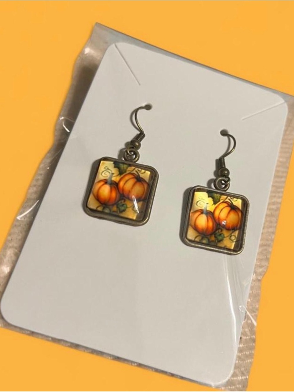 New Fall Pumpkin Square Dangle Earrings #111